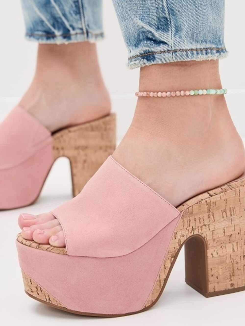 SCHUTZ Pink Suede Cork Platform Slide Sz 9.5 B Women
